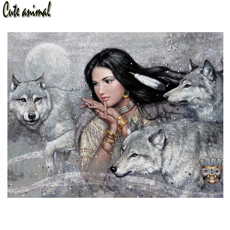 

Алмазная 5D картина «сделай сам» с изображением индийской женщины волка, полная вышивка квадратными бусинами, вышивка крестиком, Алмазная мозаика, рождественский подарок