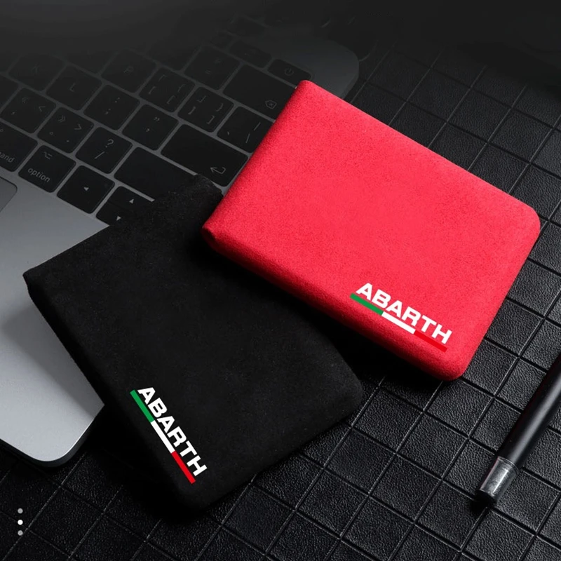 

For ABARTH Car Credit Card Suede Leather Driver's License Holster, Driving License Card Holder, Anti-Fur Leather Purses