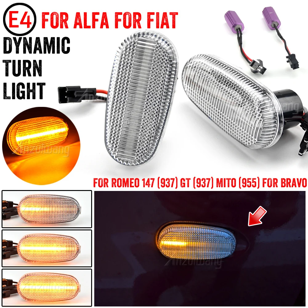 

2XFor Alfa Romeo Mito 955 For Alfa Romeo Mito 147 GT 937 Fiat Bravo Dynamic LED Side Marker Light Arrow Turn Signal Blinker Lamp