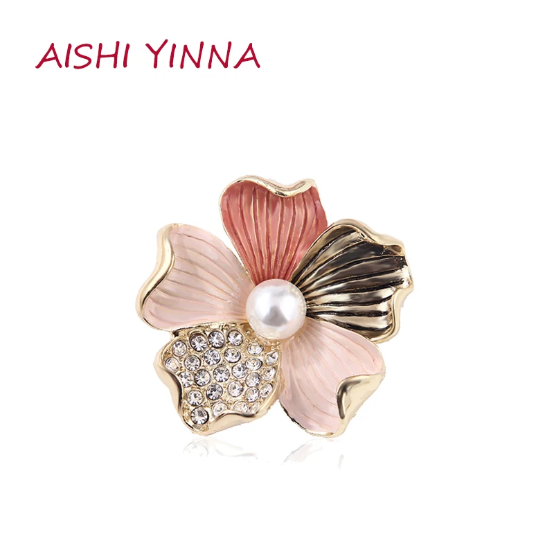 

AISHI YINNA Fashion Jewelry Pearl Brooch Finished Color Preserving Frosted Three-color Flower Brooch Brooch Accessories Jewelry