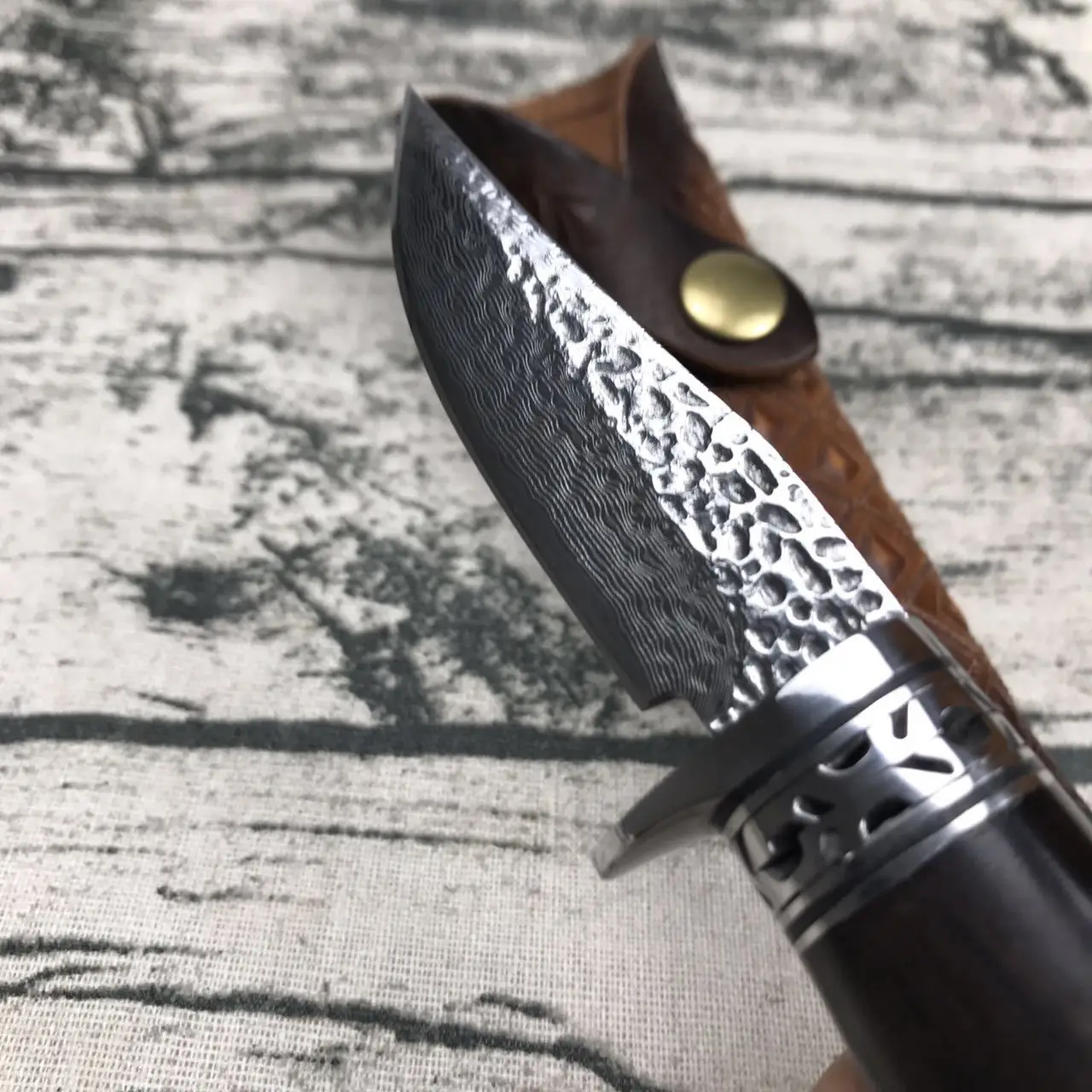 

Dropship damask pattern fixed blade knife survival damascus steel VG10 small ebony wood handle hunting knife hunting tool