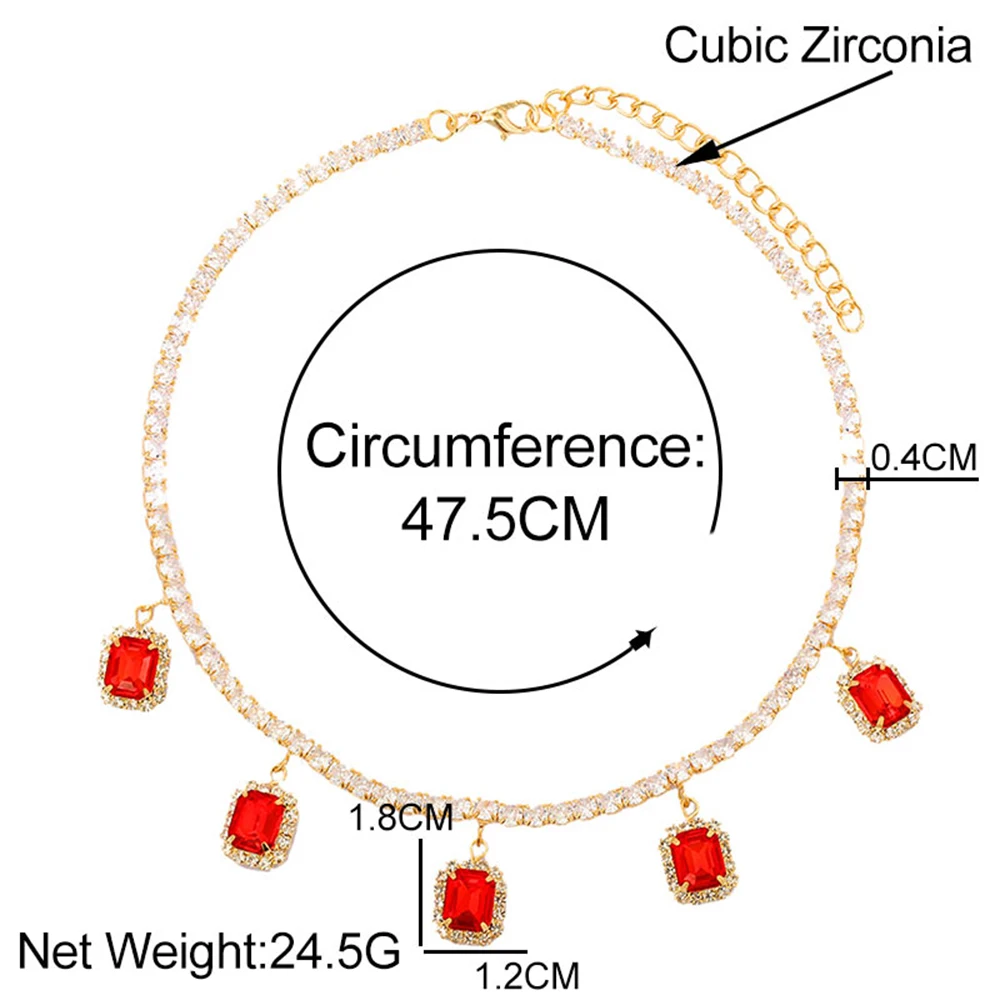 

JJFOUCS Bling Cubic Zirconia Tennis Choker Necklace For Women 5 Color Square Pendant Necklace Fashion Geometry Jewelry Gifts