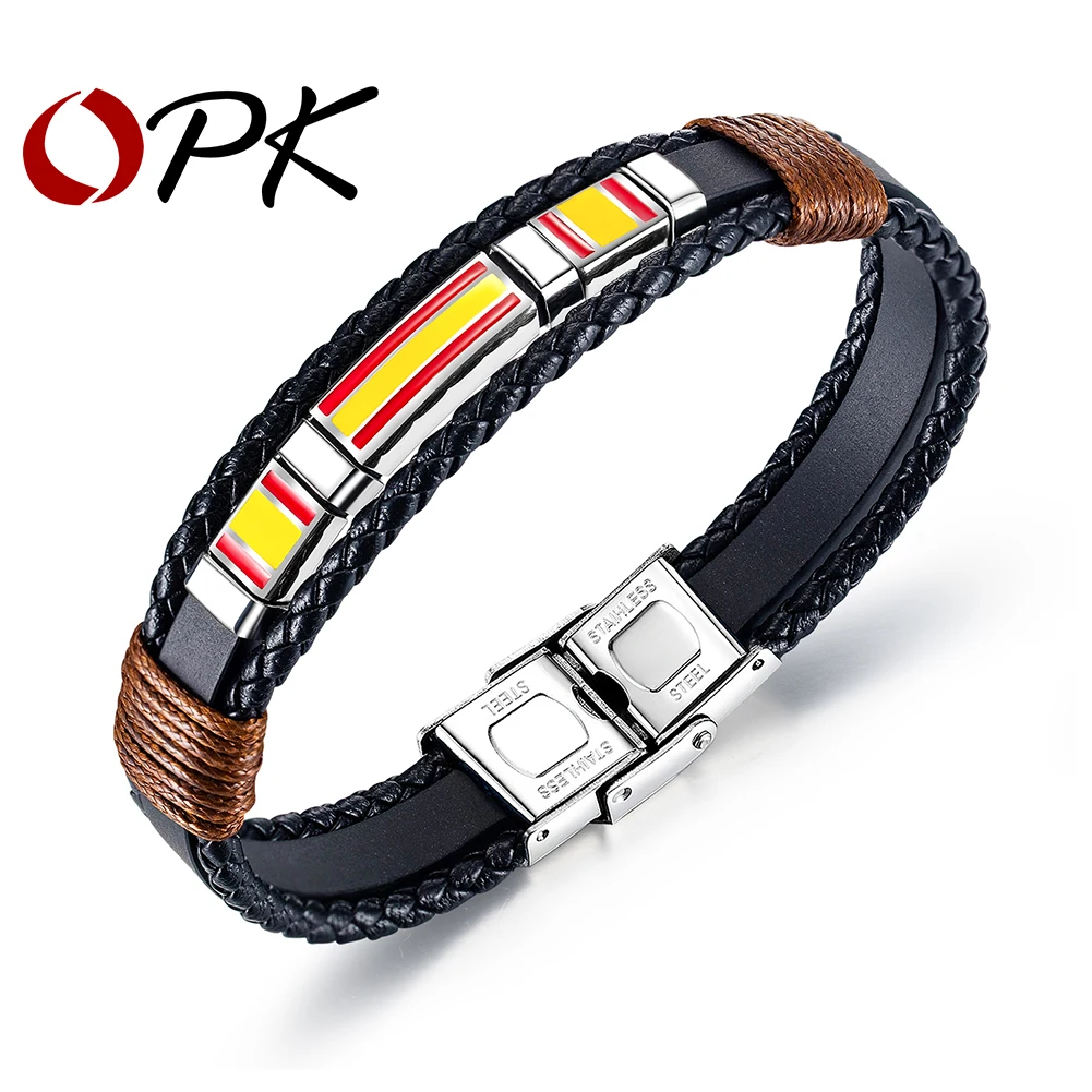 

OPK Men Leather Wrap Bracelets Casual Black Color Double Layer 1375