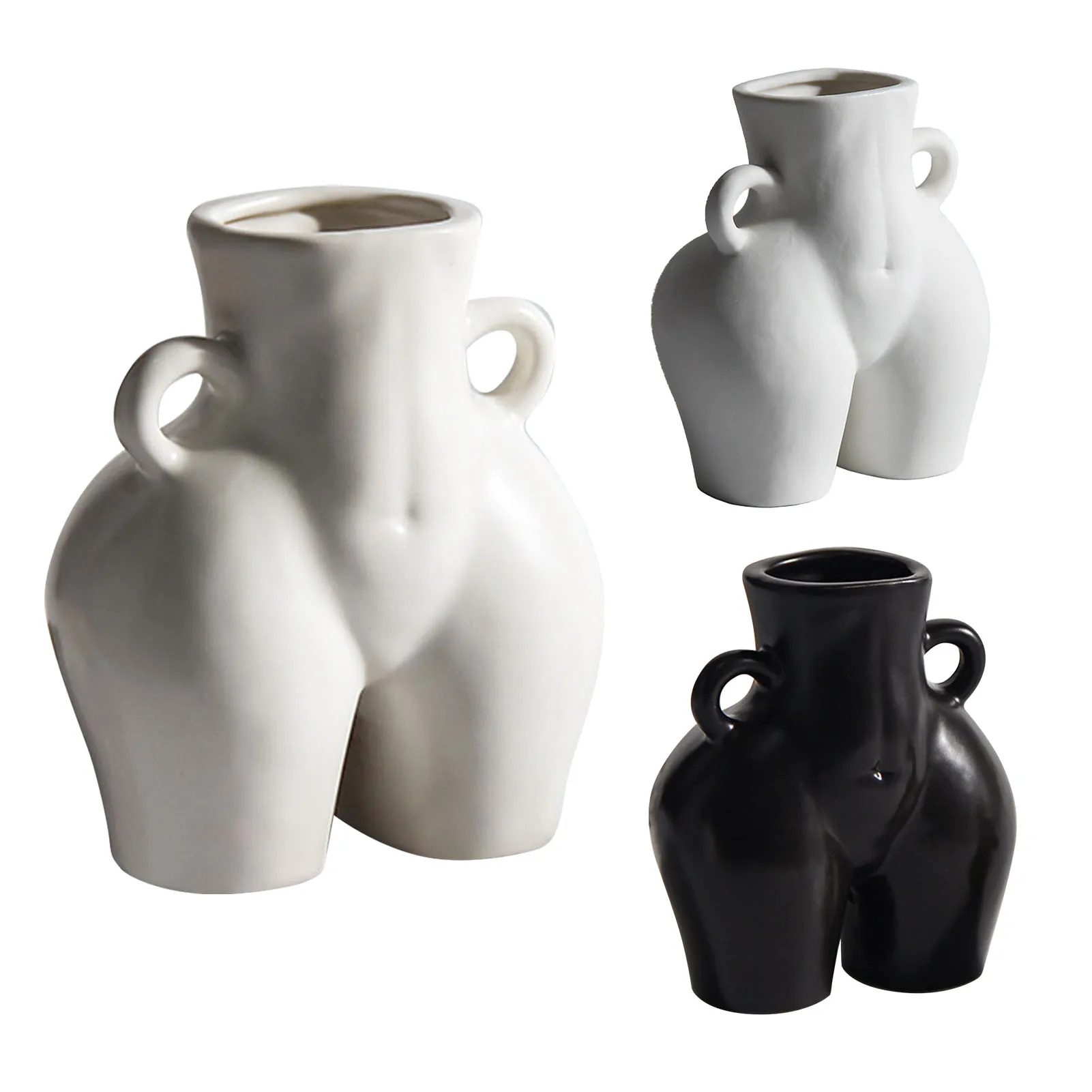 

Creative Ceramic Vase Desktop Plant Container Human Body Shaped Art Decorative Flower Pot Side Ring Handle Home Decor