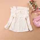 Топ с длинными рукавами для девочек, блузки для школы осенние подростковые рубашки с круглым вырезом и рисунком листьев лотоса Милая шифоновая одежда принцессы для От 2 до 16 лет