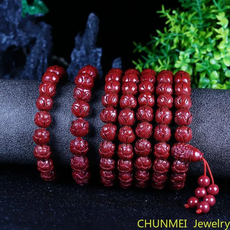 

Natural Cinnabar Lotus Bead Bracelet Baocinnabar Single Circle Multi Circle Bracelet Women's Jewelry Necklace