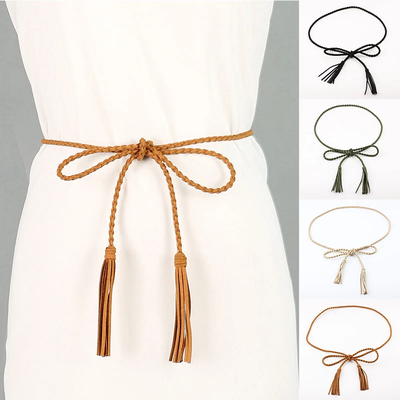 

160 см в длину талии цепи тканые кисточкой галстук-бабочка пояс Плетеный ремень веревка женское платье украшение пояс на талии женские ремни