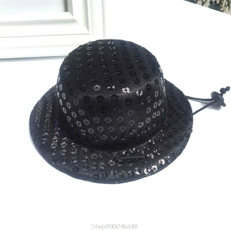 

Small Dog Black Sequined Cylinder Top Hat with Bow Tie Set Costume Pet Festive Travel Beauty Decor Collar Accessories S24 20