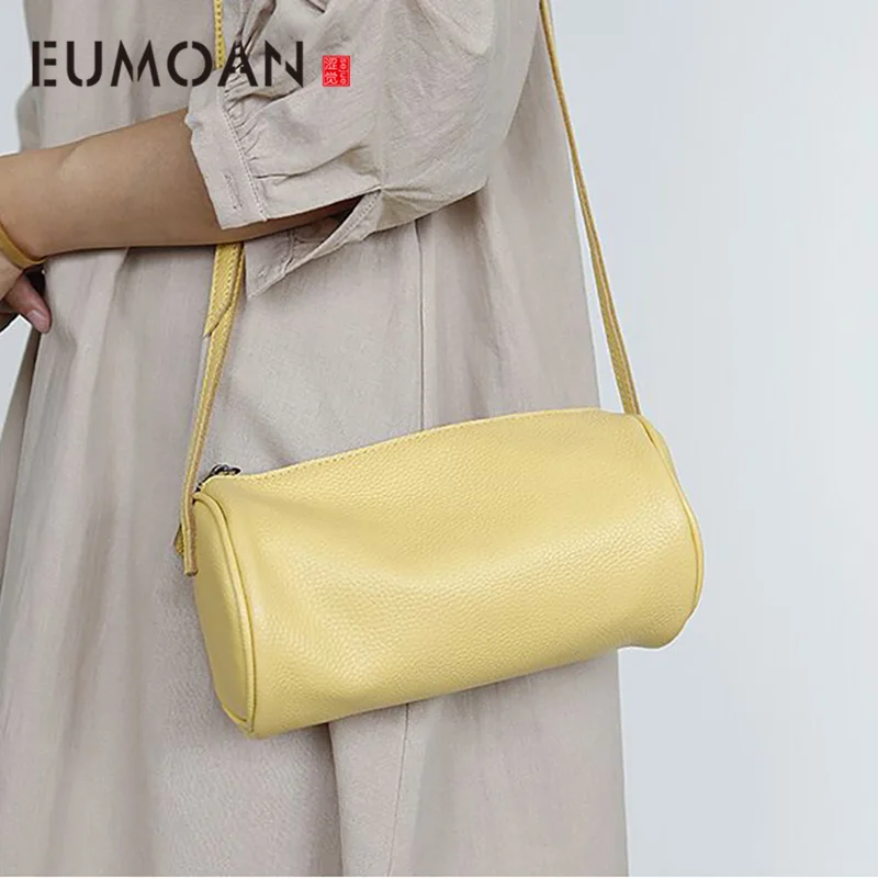 

EUMOAN женская сумка через плечо из воловьей кожи в стиле ретро, маленькая цилиндрическая сумка через плечо, простая сумка на подушку