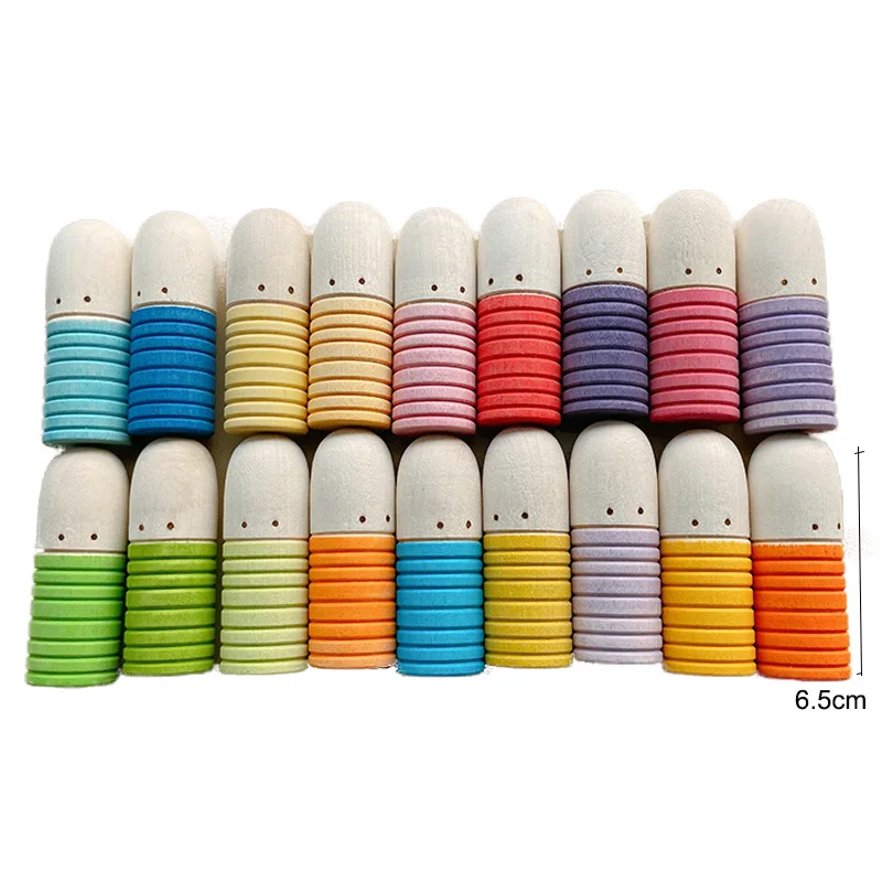 

In Stock 6.5cm Baby Toys 18pcs Rainbow Blocks Wooden Toys Large Rainbow Stacker Wave Flame Earth Montessori Educational Toy