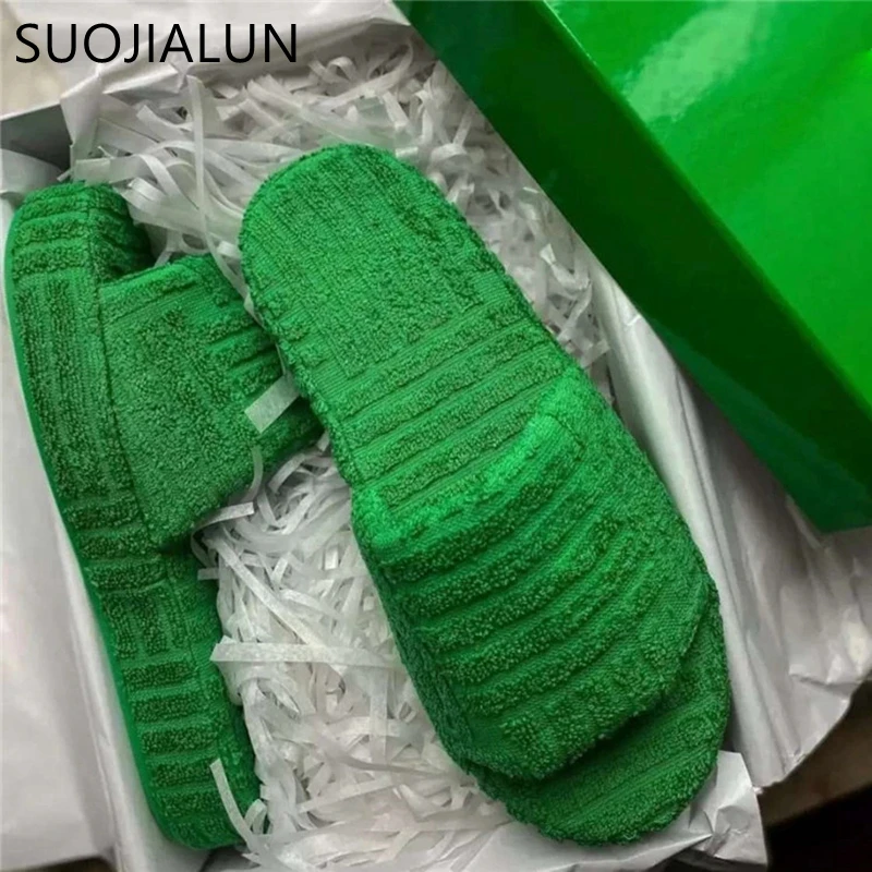 suojialun 2022 winter new brand women slipper fashion green fur slides high quality soft sole comfort open toe house flip flops free global shipping