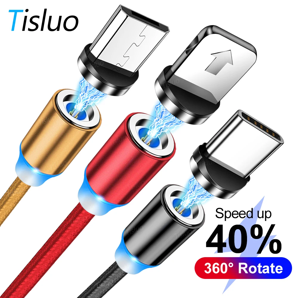 Магнитный usb-кабель Tisluo/Micro USB/type-C для iPhone X Xs Max светодиодный 1 м магнитное зарядное устройство для samsung s10 Xiaomi Pocophone USB C