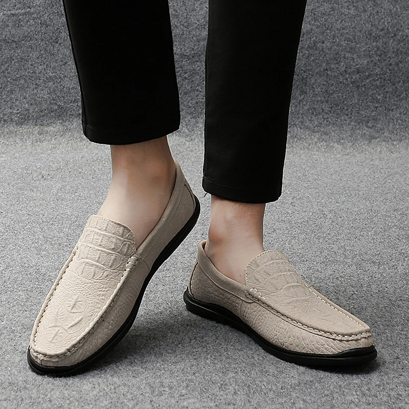 

Shoes Men Loafers Shoes genuine Leather Casual outdoor Breathable Moccasins slip on Driving Shoes Comfortable Flat Male Footwear