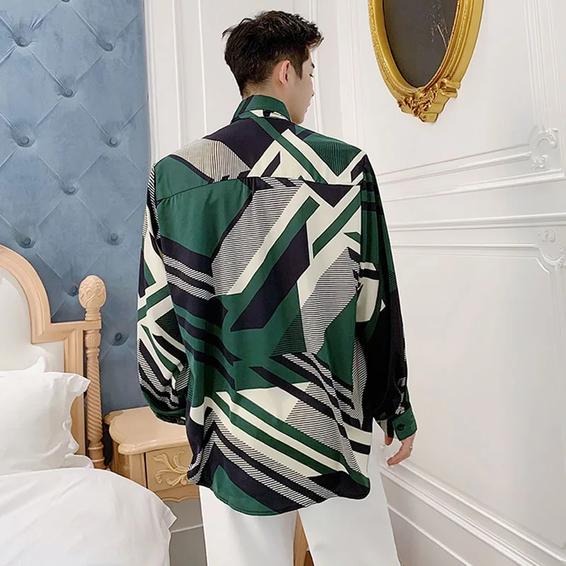 Рубашка мужская с длинным рукавом повседневная винтажным принтом