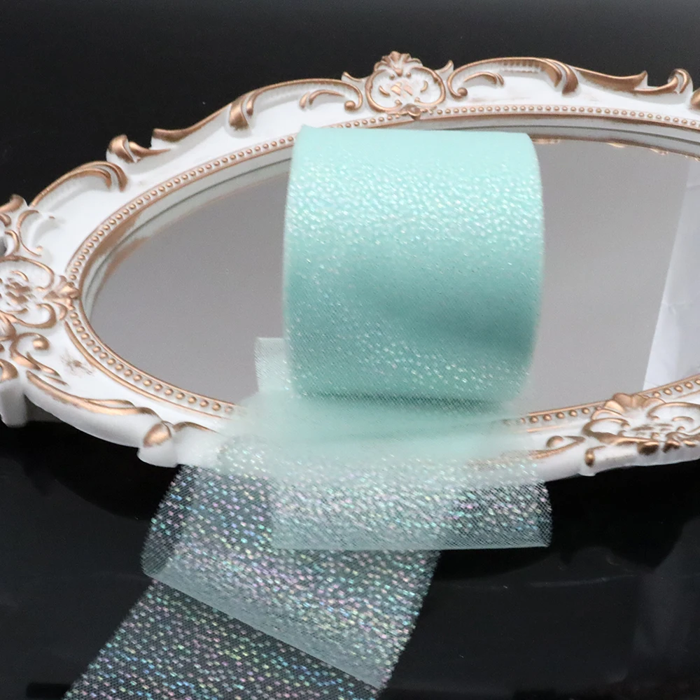 6cm 5Yards Rainbow Foil Dot Tulle Organza Gauze Fabric DIY Hair Bows Handmade Material Baby Shower Party Supplies - купить по