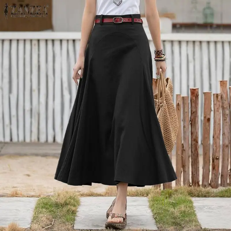

ZANZEA Women Patchwork Skirt 2022 Summer A-line Midi Skirts Casual Solid Loose Bottoms Ladies Zipper High Waist Skirts