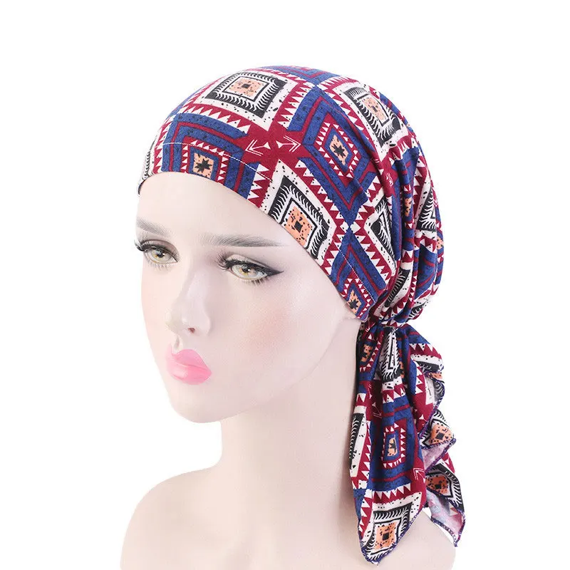 

Imitation cotton turban scarf print wrap head scarf Hats muslim turban bonnet for women Inner Hijab Hat female turbantes caps