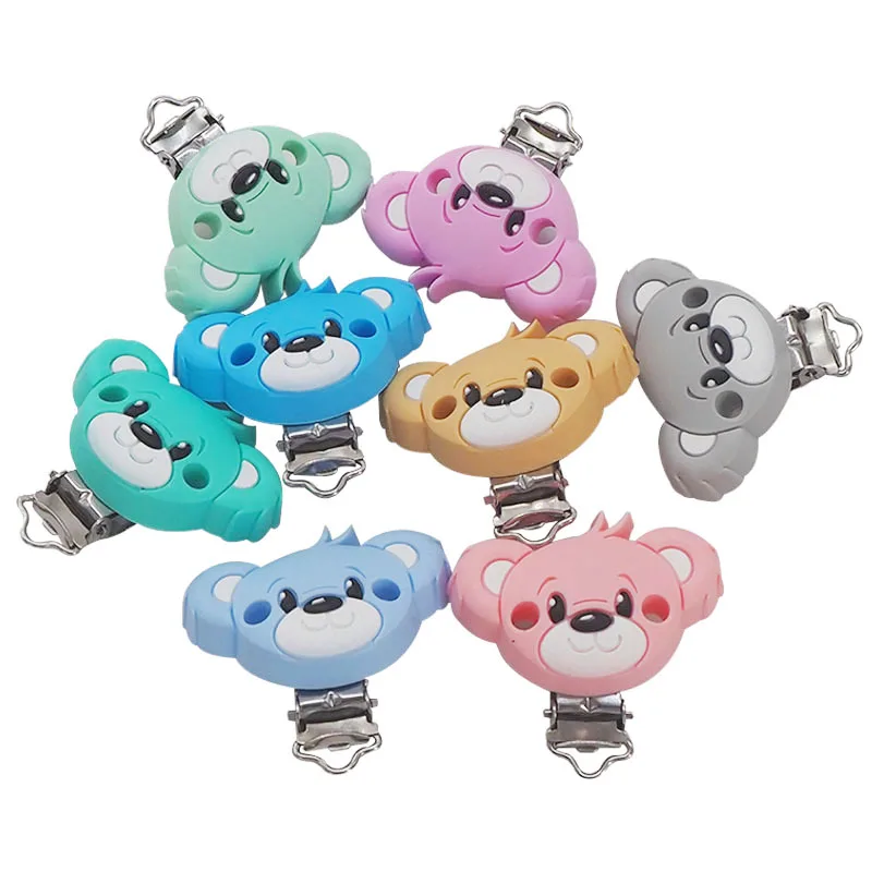 Chenkai 50PCS Cute Bear Silicone Pacifier Clip Animals holder Teethers For DIY Baby Nursing Soother Clips Chains Accessories