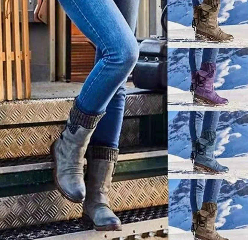 

Женские ботинки на низком каблуке, Осенние Винтажные ботинки на платформе