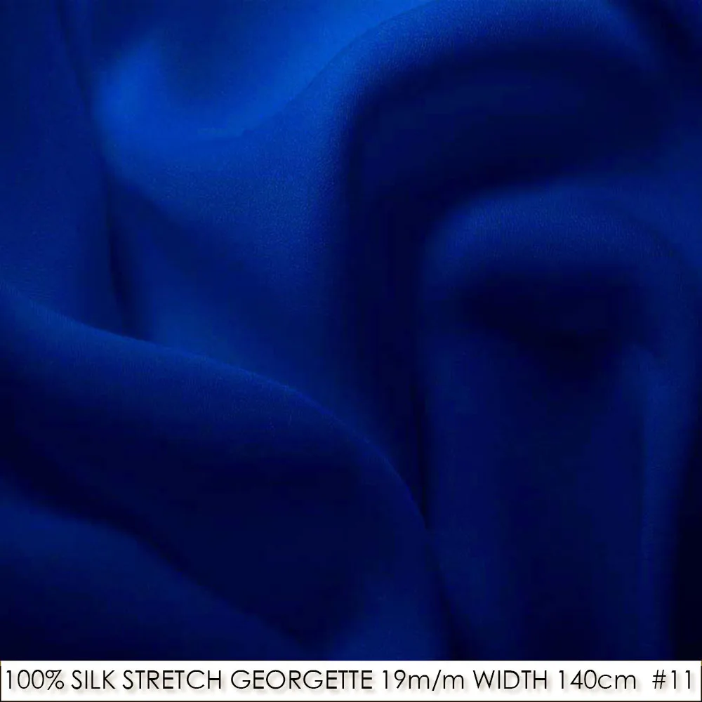 

SILK STRETCH DOUBLE GEORGETTE 19mm Width55"-140cm Pure Silk Fabric for sewing Wedding Dress/Decoration in Classic Royal Blue 11