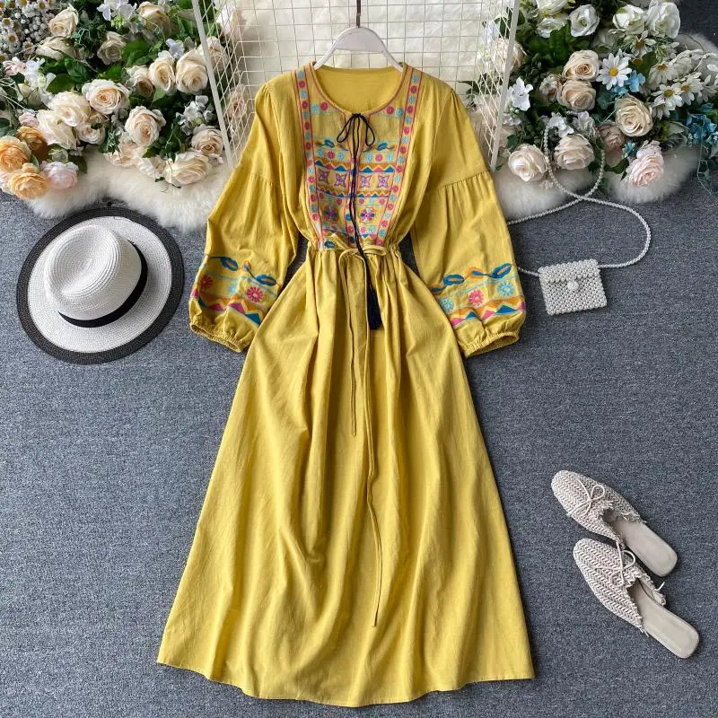 Женское винтажное платье с длинным рукавом повседневное длинное цветочной