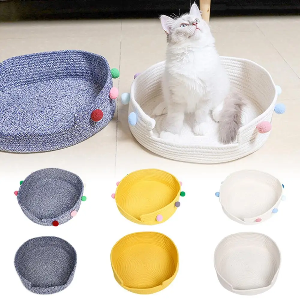 Soft Round Pet Dog Breathable House Sleeping Kennel Baskets Cotton Blend Plush Ball Handmade Nordic Summer Cat Bed Nest | Дом и сад