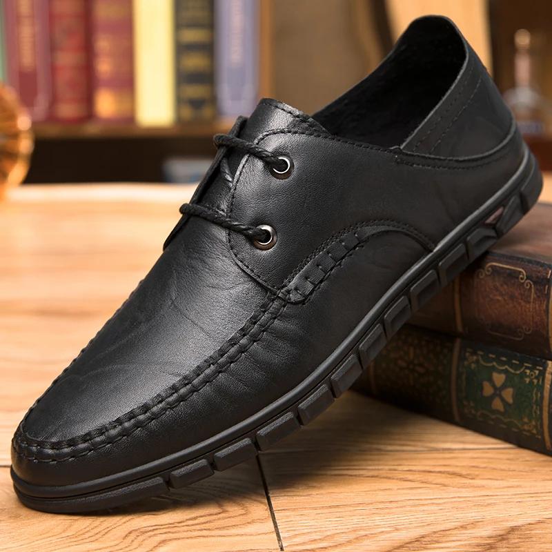

Fashion Men Casual Shoes New Spring Men Flats Lace Up Zapatillas Hombre Leather Oxfords Men Leather Shoes Black Soft Bottom *