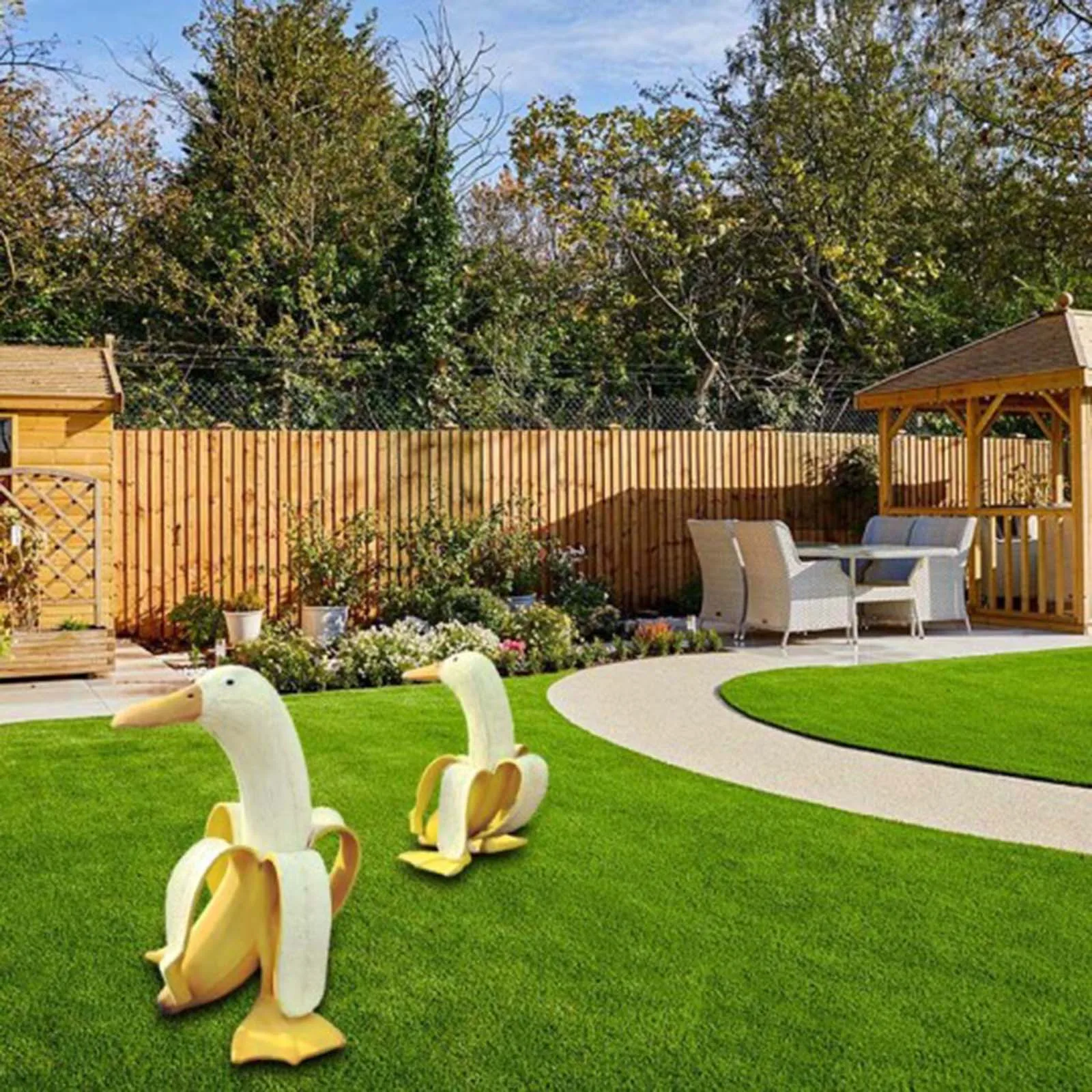 

2021 Creative Art-Banana Shaped Duck Resin Sculpture Gardening Decoration Funny Cartoon Crafts Gifts Kids Toys Waterproof Statue