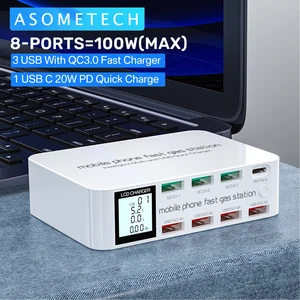 8 ports usb fast charger 100w qc3 0 pd usb c type c phone charger lcd digital display charging station adapter for iphone xiaomi free global shipping