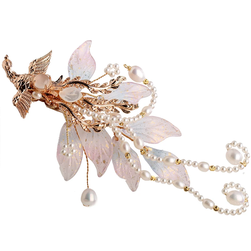 

Original Hanfu Handmade Hair Accessories Pearl Tassel Phoenix Kanzashi Gradient Color Hair Stick Danfeng Hair Ornaments