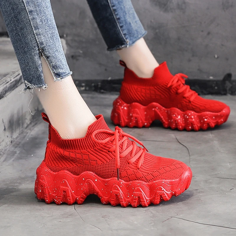 Кроссовки носки женские массивные сетчатые дышащие толстая Вулканизированная