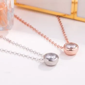 

S925 Sterling Silver Necklace Round Single Diamond Clavicle Chain Necklaces for Women New Necklace 2021