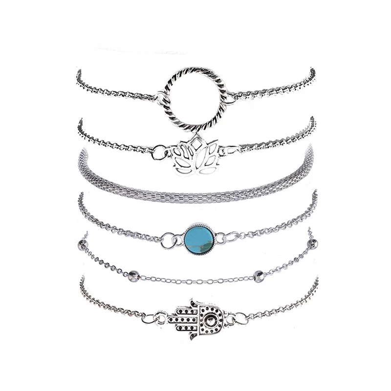 Женские новые наборы браслетов полый Фатима ручной Лотос круглые шарики бусины