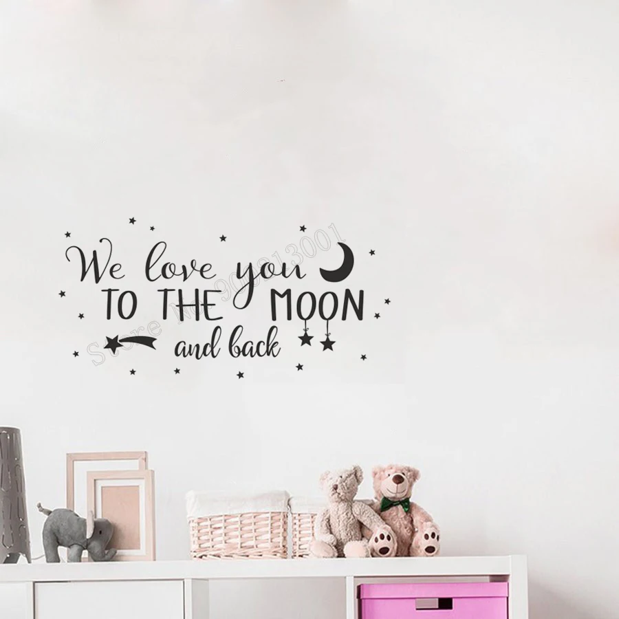 Art Home Sticker Quotes Wall Decor We Love You To The Moon Removeable Decorative Kids Room Decoration Pvc DIY Mural LY19