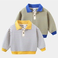 2022 spring autumn 2 3 5 6 8 years school children cotton turn down collar colorful striped patchwork t shirt for baby kids boys