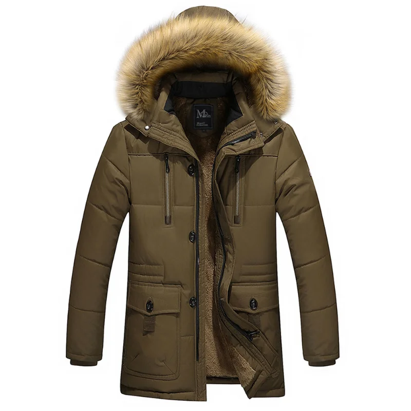 

Куртка мужская стеганая с меховым капюшоном, теплая ветровка, для мужчин среднего возраста, для осени и зимы, 2021