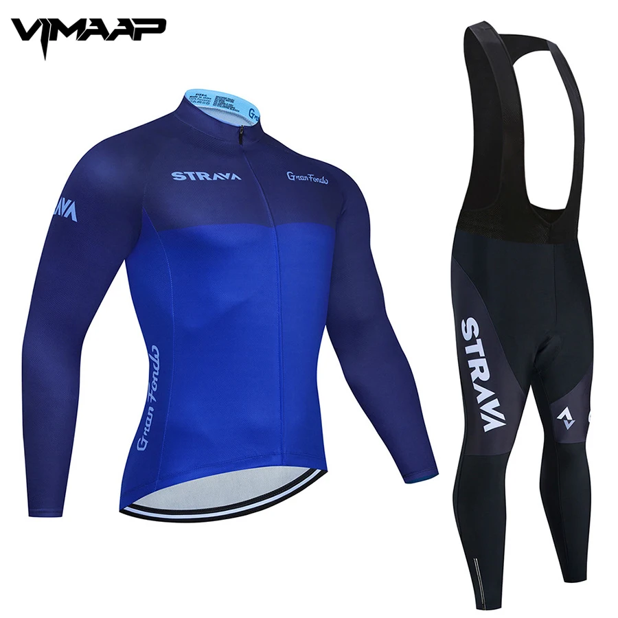 

STRAVA Navy Blue Team Long Sleeve Cycling Jerseys Ropa Ciclismo Maillot Bicycle Clothing Breathable Mtb Bike Cycling Clothes