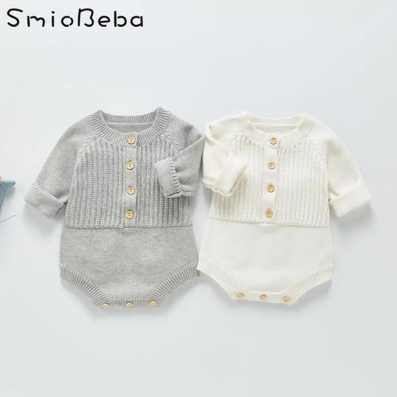 

2021 Spring Newborn Baby Knitted Sweater Nordic Style One Piece Rompers Creeping Suit Triangle 0-3 Years Cotton Soft Jumpsuits