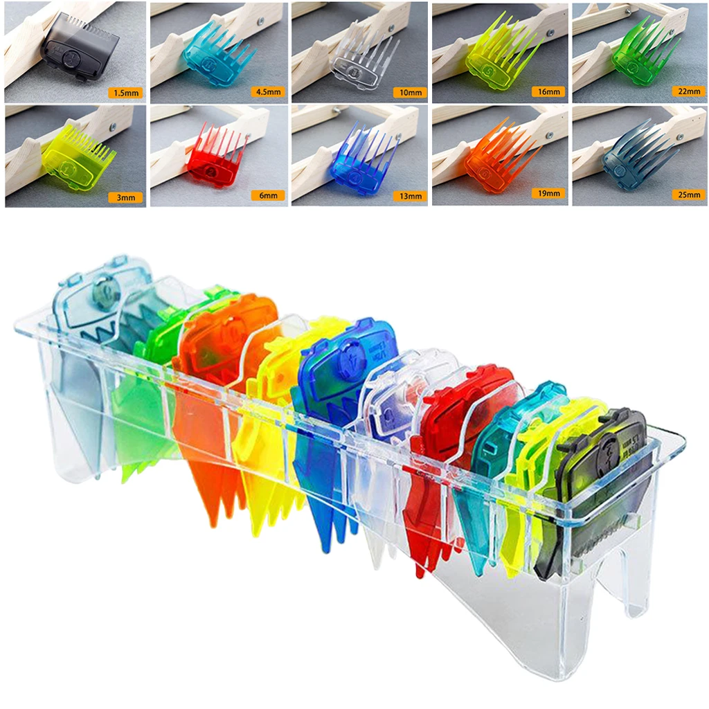 

10Pcs Universal Hair Guide Limit Comb Attachment 1.5-25mm W/ Rack Holder