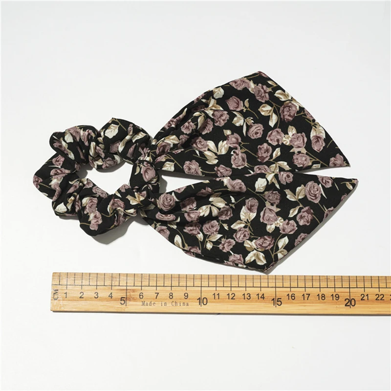1Pcs Knotted Hair Rope Ties Scarf Korean Scrunchies Long Ribbon Floral Print Big Rose Flower Accessories |