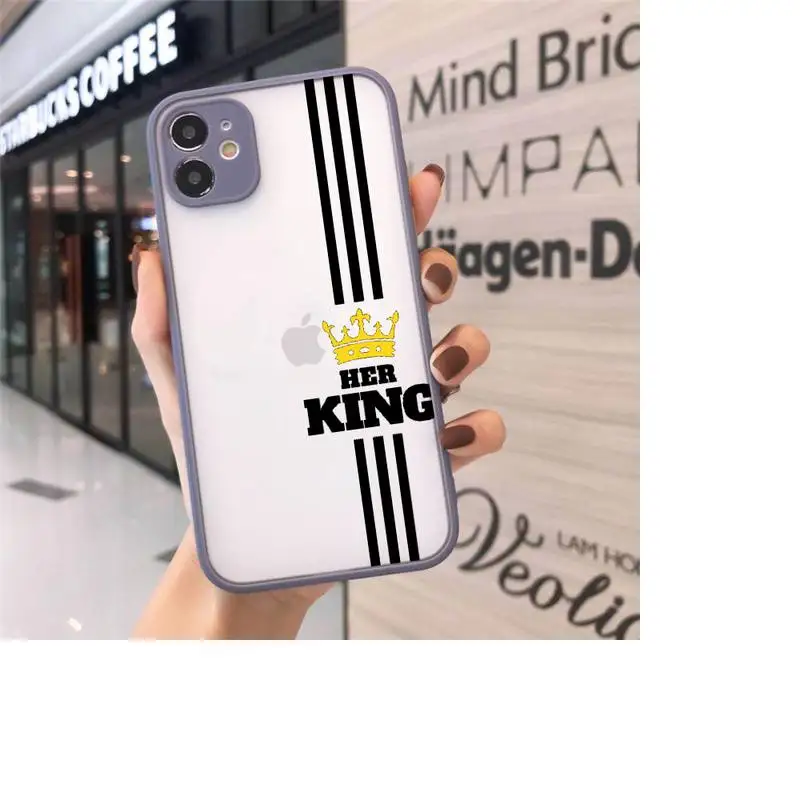

Crown Letter King Queen luxury Phone Cases Matte Transparent for iPhone 7 8 11 12 s mini pro X XS XR MAX Plus cover funda