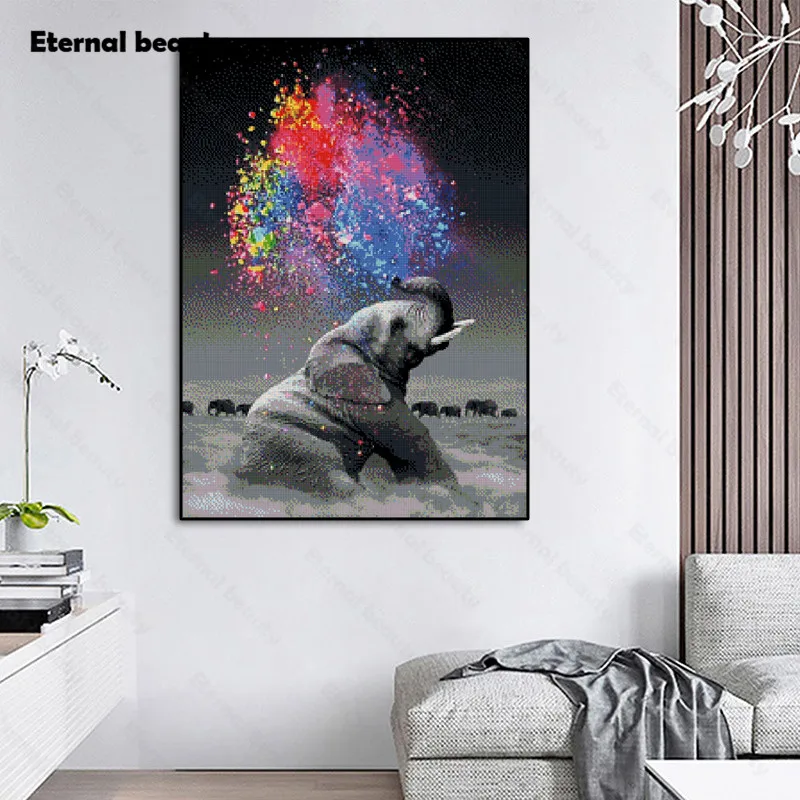 

Diamond Painting Elephant Full Drill Diamond Embroidery Young Elephant Picture of Rhinestones Mosaic Colourful Pigment Handmade