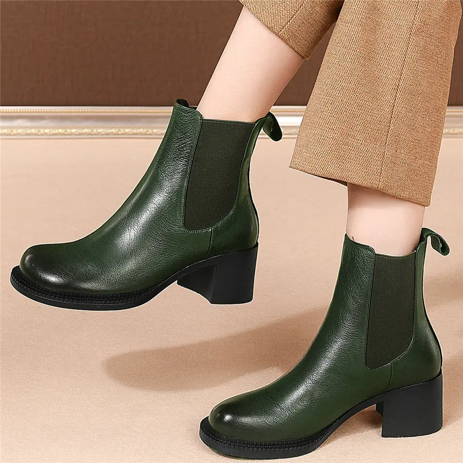 

Punk Winter Warm Shoes Women Genuine Leather Chunky High Heels Platform Pumps Shoes Female High Top Round Toe Motorcycle Boots