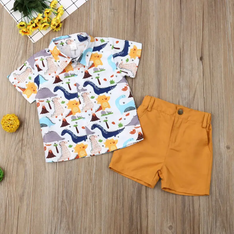 Toddler Boy Clothes 2pcs Newborn Kids Baby Boys Summer Tops T-shirt Dinosaur Pants Shorts Outfits |