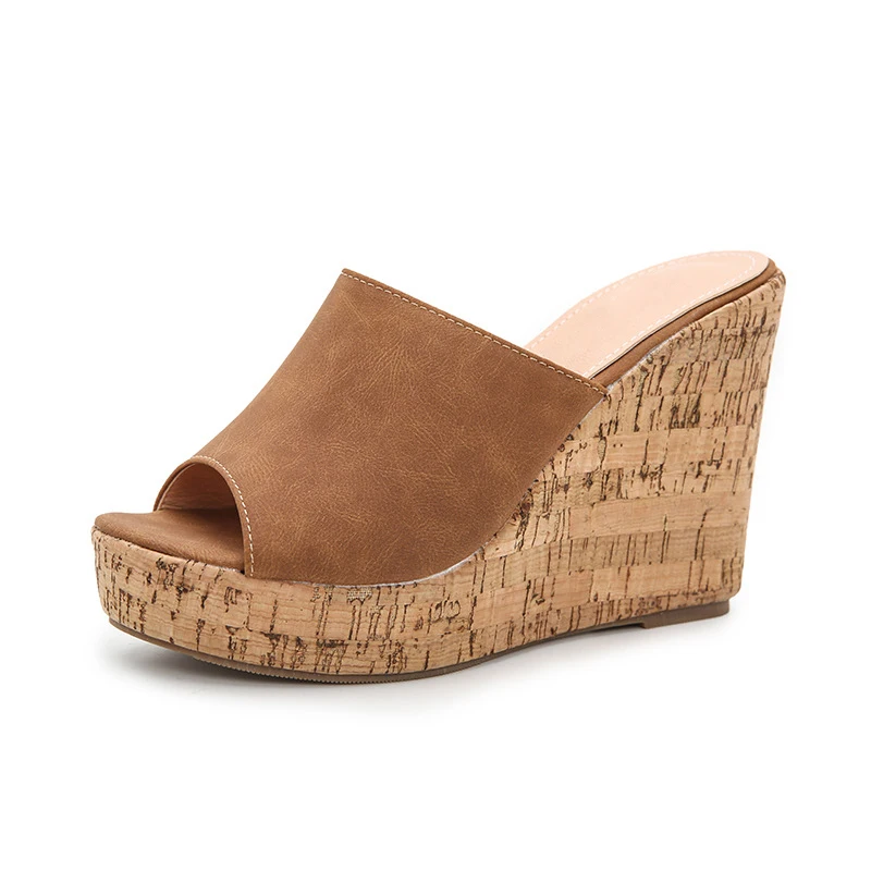 Женские шлепанцы в римском стиле сандалии на танкетке 11 см с открытым носком