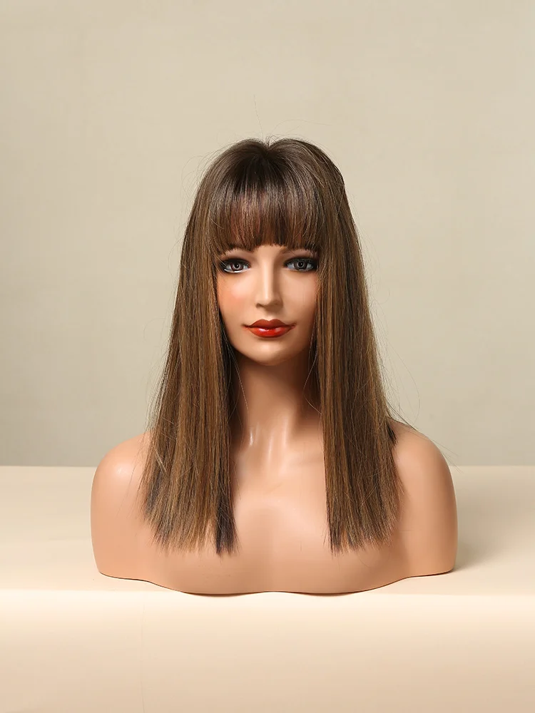 Louis Ferre - Black women's synthetic straight wig short brown hair for Cosplay magazine |