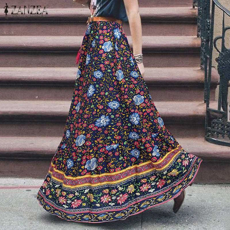 

Summer High Waist Split Beach Skirts ZANZEA Bohemian Women Floral Maxi Skirts Casual Faldas Saia Printed Long Skirt Jupe S- 7