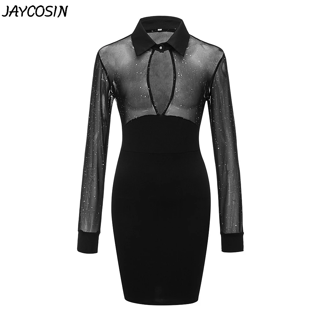 JAYCOSIN женское платье блестящее полупрозрачное Сетчатое лоскутное тонкое рабочее