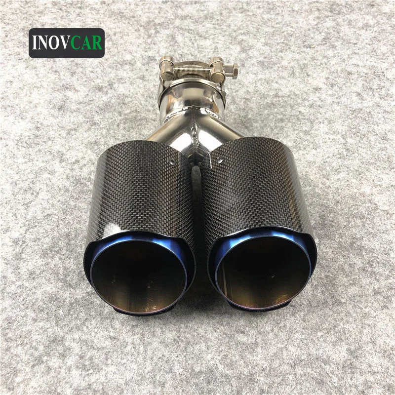 

1 PCS Blue Stainless Steel Car Double Back Exhaust Pipe For Akrapovic Universal Glossy Carbon Exhaust Muffler Tips