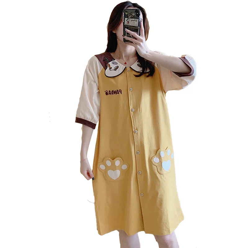 

Sweet Lovely Summer Cotton Maternity Nursing Night Dress Loose Breast Feeding Sleepwear Clothes for Cute Pregnant Home Wear